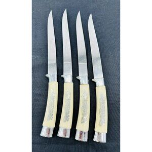 Royal Brand Federal Co Japan 4 Steak Knives Stainless Steel Celluloid Handle MCM